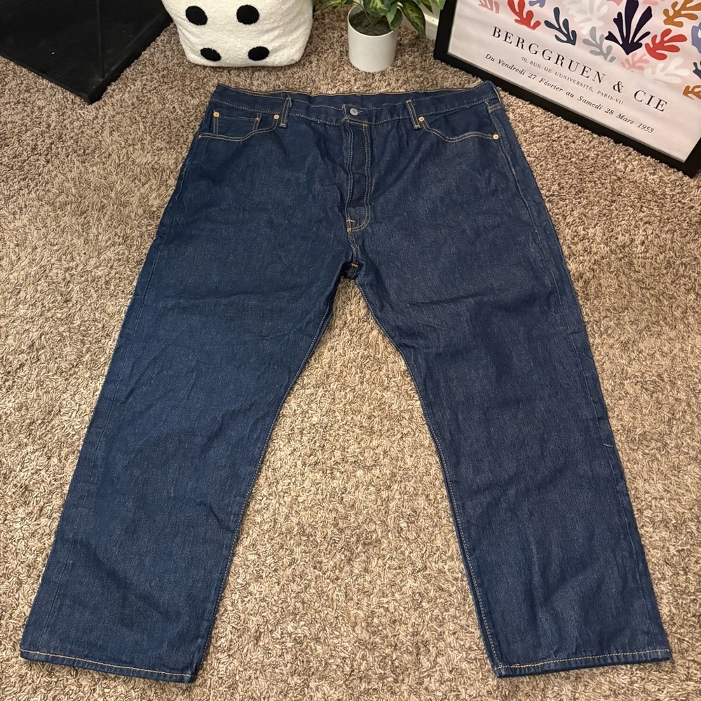 Levi’s 501 Dark Wash Jeans Men’s 46x30 Straight Leg Button Fly - Picture 4 of 5